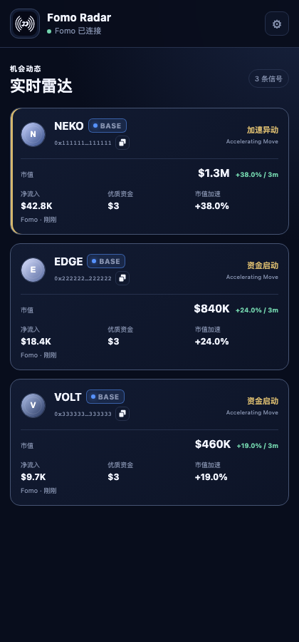 Fomo Radar 机会雷达真实界面截图