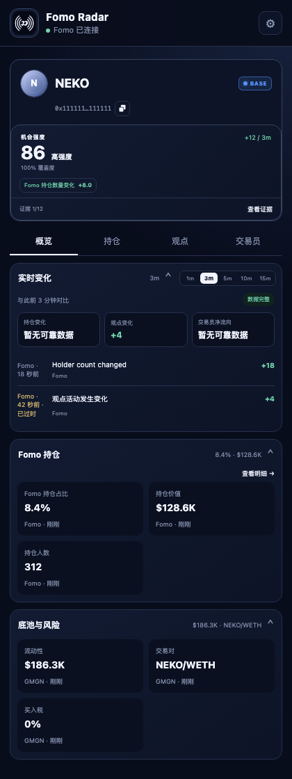 Fomo Radar 代币分析真实界面截图